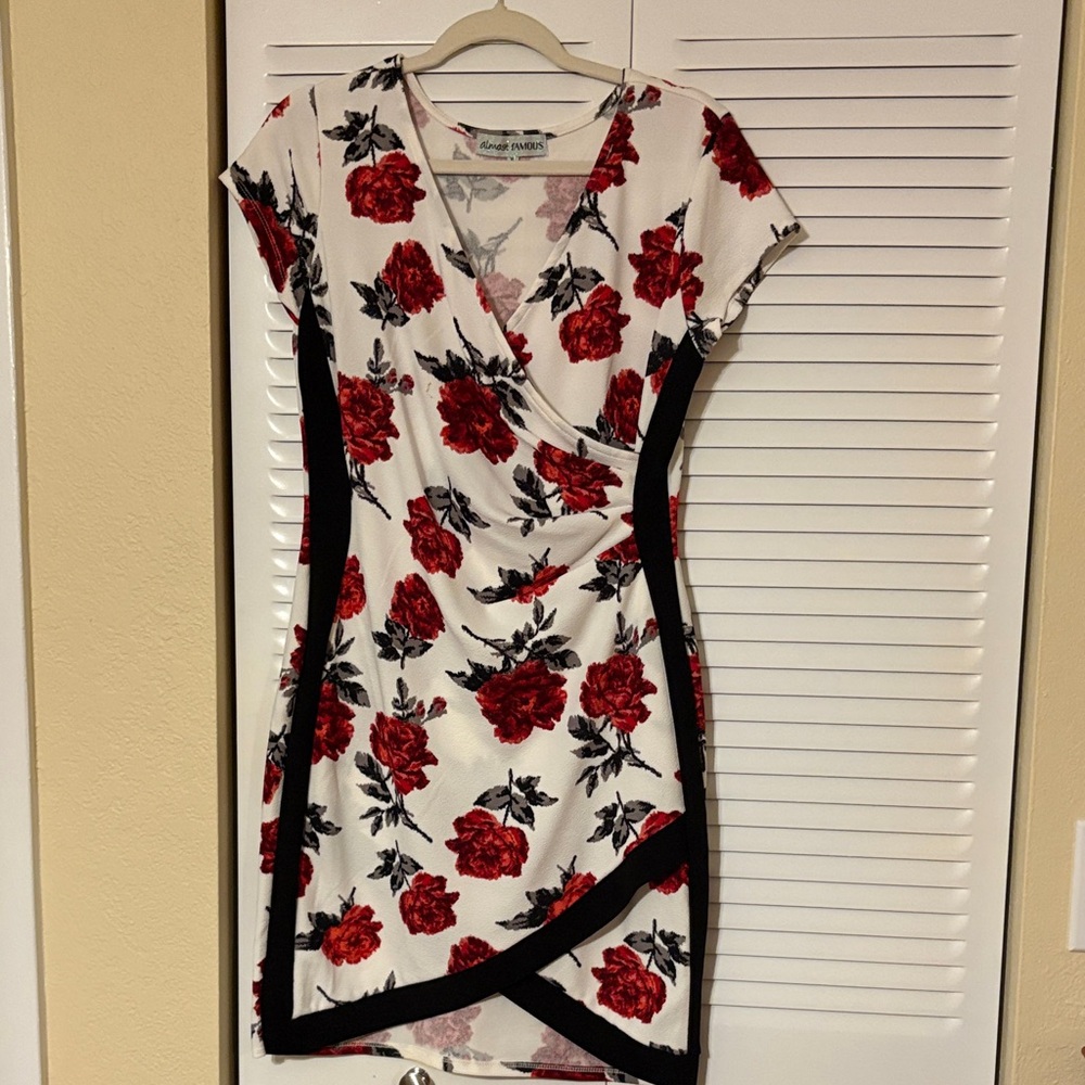 New York & Company Asymmetrical Dress - Red and Black Floral